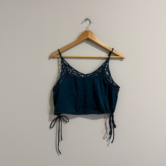 Free People Blouson Blue Satin Crochet Detail Lace Cropped Tank Top Intimately - Picture 7 of 16